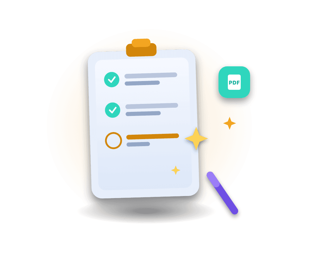 Checklist guiado com modelos prontos para gerar documentos